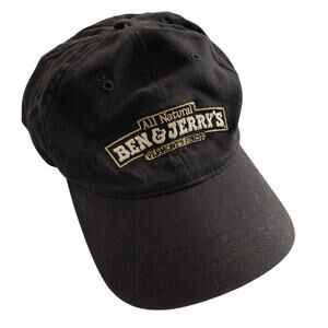 Vintage 90s Ben & Jerry's Ice Cream Black Embroidered Logo Baseball Hat OS FLAW
